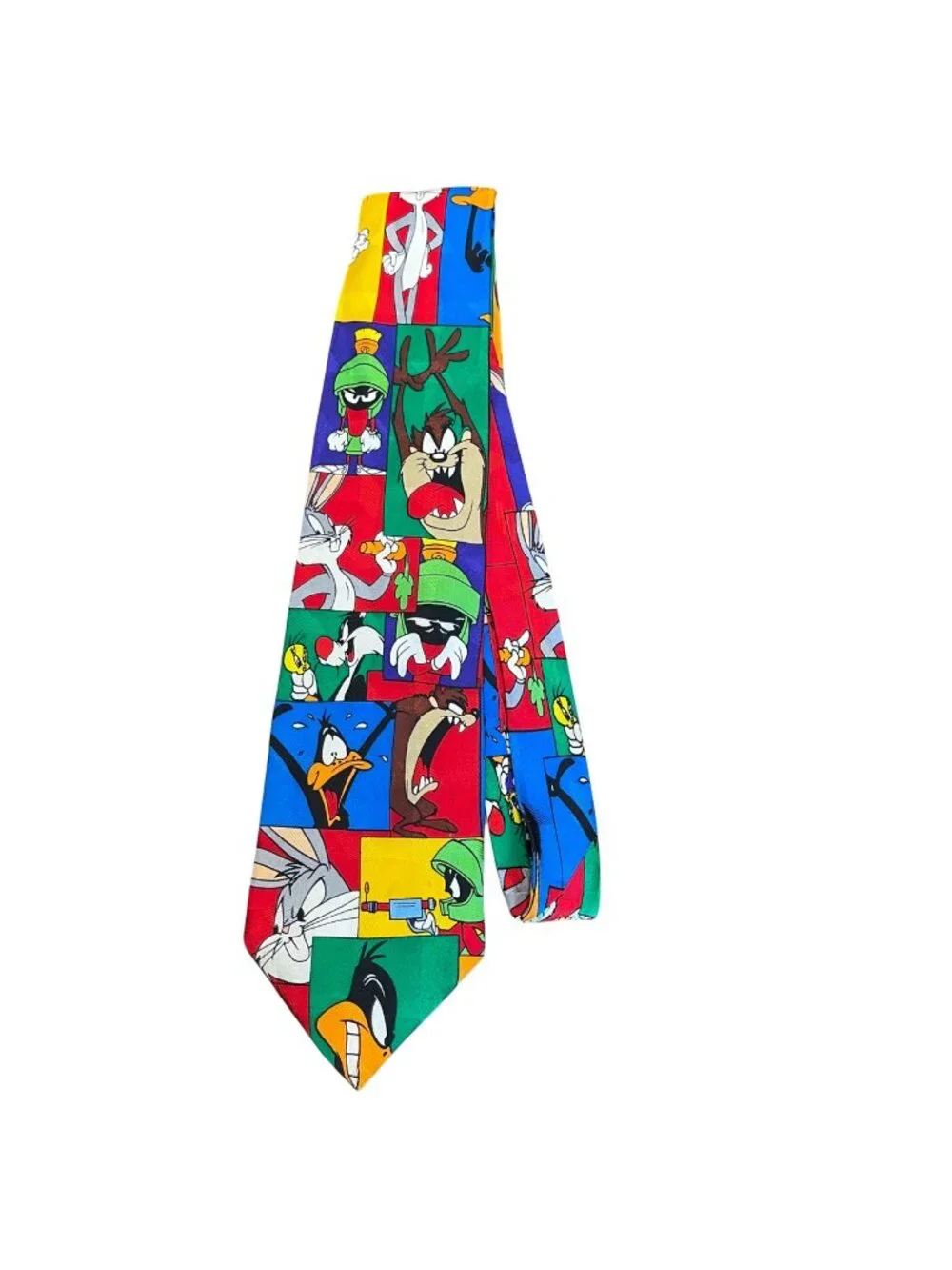 Vintage Looney Tunes Mania Character Tie 100% Silk Handmade Taz, Daffy, Bugs‎